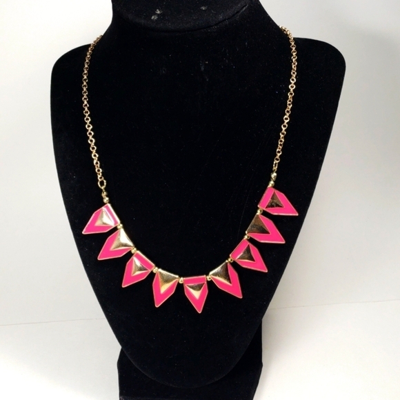 Gold tone Chain Pink and Gold color Spike Statement Necklace - Women's Jewelry - Picture 4 of 6